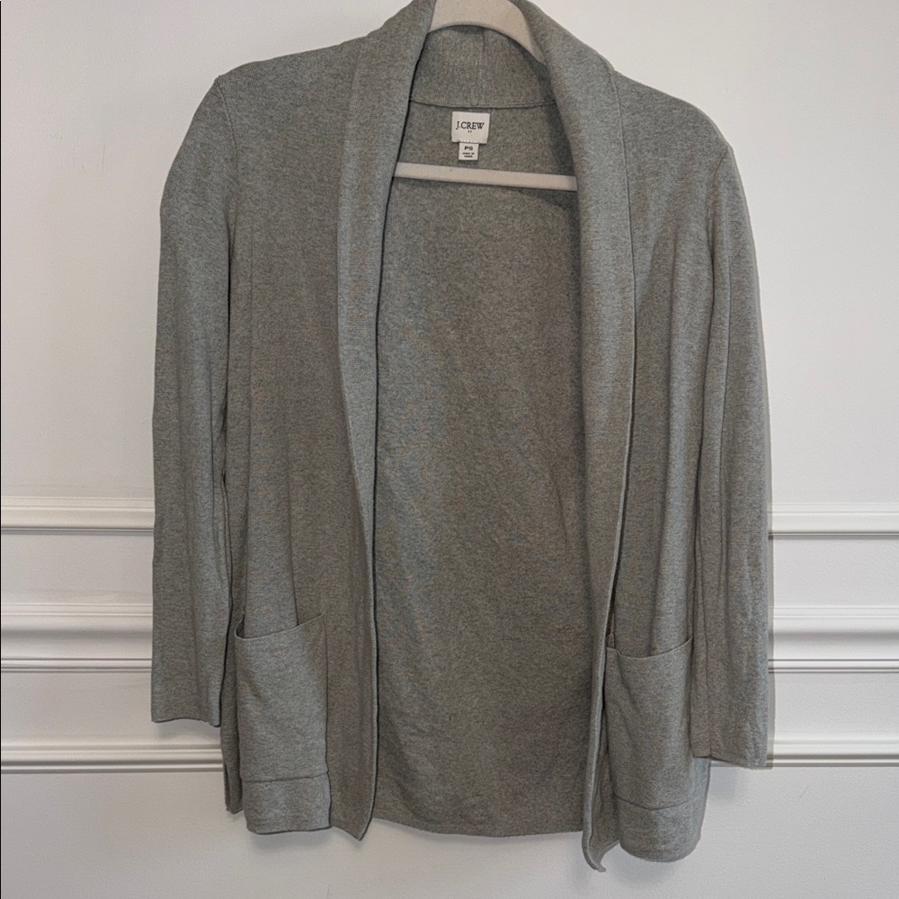J. Crew Open-Front Shawl Collar Cardigan — Light Gray